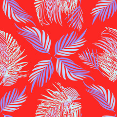 Vector - tropical leaves seamless pattern, colorful template.
