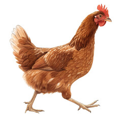Fototapeta premium Isolated brown hen chicken walking illustration for poultry farming and animal husbandry projects design