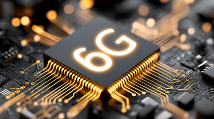 Modern Illuminated 6G Microchip Central Processing Unit High Technology Telecommunication. Ai Generated Images