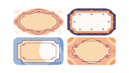 Four decorative blank labels with vintage style ornate borders and subtle floral motifs