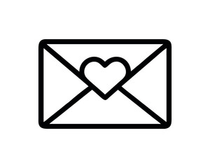 Simple Outline Icon of an Envelope with a Heart Shape Symbol