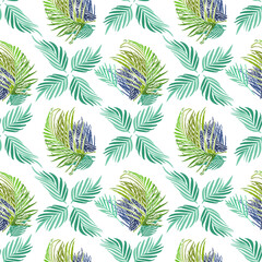Vector - tropical leaves seamless pattern, colorful template.