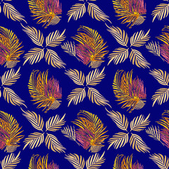 Vector - tropical leaves seamless pattern, colorful template.