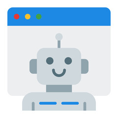 Chatbot window icon. Online chat screen symbol. AI support conversation collection. Flat Icon