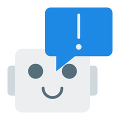 Bot notification icon. Chatbot alert symbol. AI message reminder and pop-up guide. Flat Icon