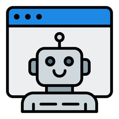 Naklejka premium Chatbot window icon. Online chat screen symbol. AI support conversation collection. Filled Line Icon