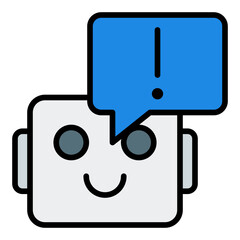 Bot notification icon. Chatbot alert symbol. AI message reminder and pop-up guide. Filled Line Icon
