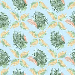 Vector - tropical leaves seamless pattern, colorful template.