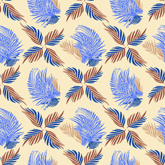 Vector - tropical leaves seamless pattern, colorful template.