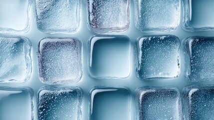 Close-up shot of perfectly formed ice cubes, creating a refreshing and cool visual