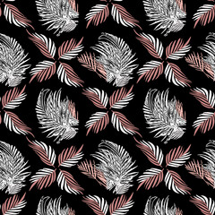 Vector - tropical leaves seamless pattern, colorful template.
