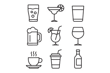 Beverages Editable Stroke Line Icons
