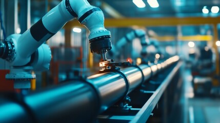 Automated manufacturing process industrial plant robotics modern factory close-up efficiency and innovation in production