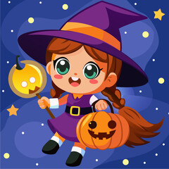 Cute little witch girl with braids