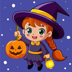 Cute little witch girl with braids