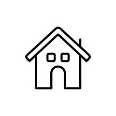 Simple line drawing of a house with an arched doorway and square windows