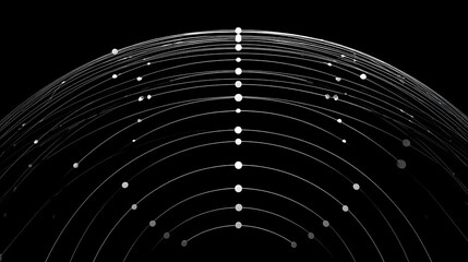 Abstract white curved lines and dots on black background image