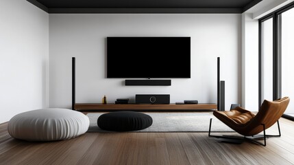 Modern living room interior design contemporary home lifestyle decor minimalist environment wide-angle view comfort and style