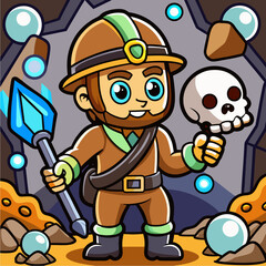 Adventurous archaeologist brushing fossils