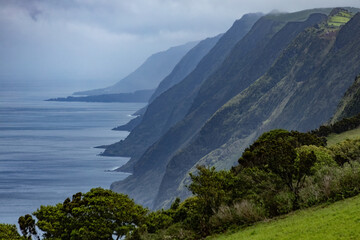 Picturesque coastline cliffs in Azores islands Pico island Portugal © Natalia