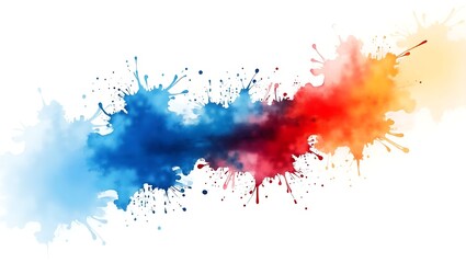 Fototapeta premium Explosion of vibrant watercolor paint splatters in blue red and orange