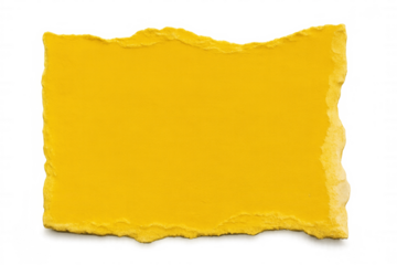 Torn yellow paper strip revealing textured edge against transparent backdrop, offering graphic design accent