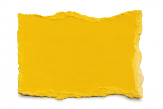 Torn yellow paper strip revealing textured edge against transparent backdrop, offering graphic design accent