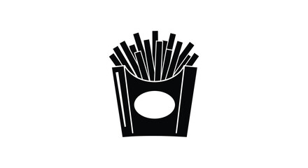 Black and white illustration of french fries in a container silhouette