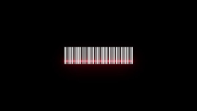 Bar code animation with laser beam. Laser beam barcode scanning motion graphics. Laser beam barcode scanner video footage.