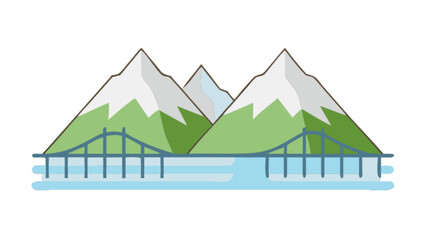 Naklejka premium Scenic mountain landscape with bridge over water vector illustration for travel and tourism designs and backgrounds
