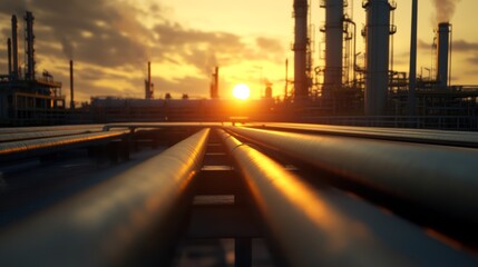 Industrial sunset over oil pipelines oil refinery photography urban environment low angle view energy production vision