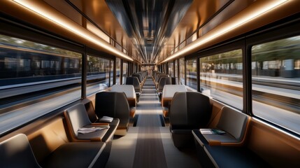 Fototapeta premium Modern train interior design urban railway station transportation contemporary wide angle view innovative design concept
