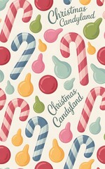"Playful Christmas Candyland Pattern Featuring Festive Sweets and Stripes.Background and Wallpaper"
