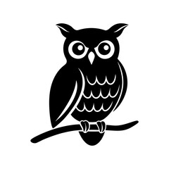 Black Owl Sitting on Branch Silhouette bird night