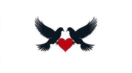 Obraz premium Two birds holding a heart, symbolic of love, for Valentine's Day, background is clean