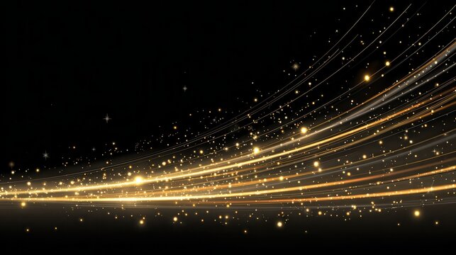 Yellow and white shooting star trails on transparent background. Vector realistic illustration of firework arc tails with shimmering particles, festive sparkling beams, magic power twinkle effect