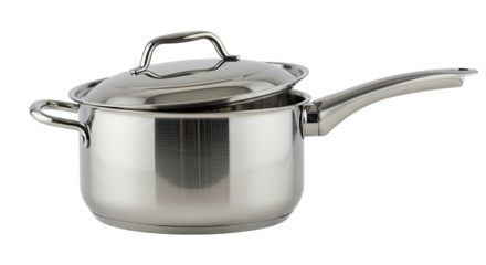 Stainless Steel Saucepan with Lid Ajar.