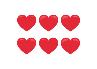 Six Red Hearts Arranged on a White Surface