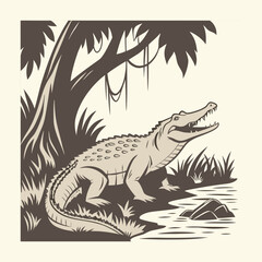 Alligator silhouette on white background vector design