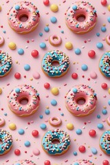 "Vibrant Rainbow Donuts Explosion on Playful Pastel Canvas .Background and Wallpaper"
