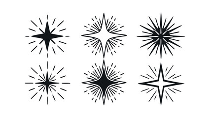 Set of Black Starburst Graphics on Transparent Background