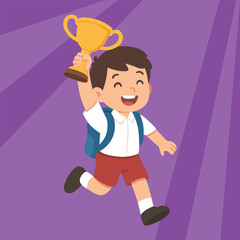 a male student running to lift the trophy