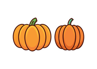 Two Simple Orange Pumpkins with Green Stems Isolated on White