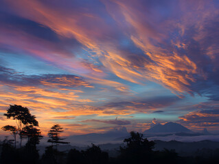 Dramatic Mountain Sunset with Colorful Pink and Orange Clouds