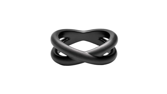 Abstract, dark ring design with intertwined, smooth shapes