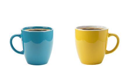 Obraz premium Two coffee mugs one blue and one yellow.