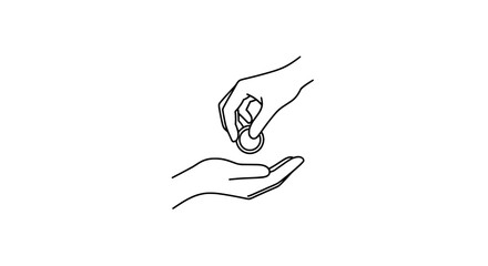 Hand giving coin to another hand, symbol of charity donation finance
