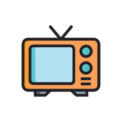 Orange vintage television with antenna and knobs on a transparent background