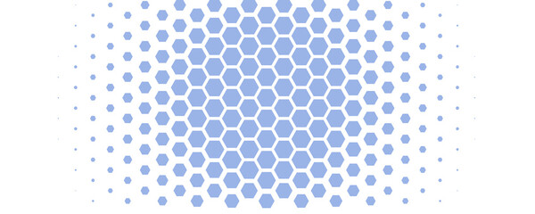 Blue white Hexagon honeycomb pattern fading geometric shape texture. Abstract futuristic background for technology, science, data UI design, skin care medical product, web banner. Vector backdrop