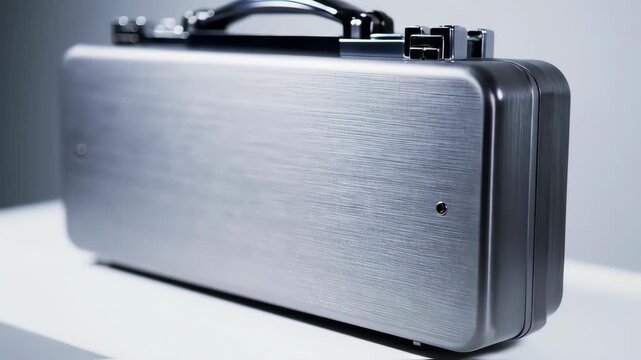 Gray metallic case with handle